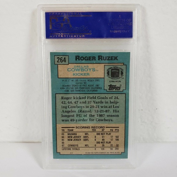 ROGER RUZEK 1988 Topps Football Card #264 Graded PSA 8 GEM MT Cowboys - Picture 2 of 4